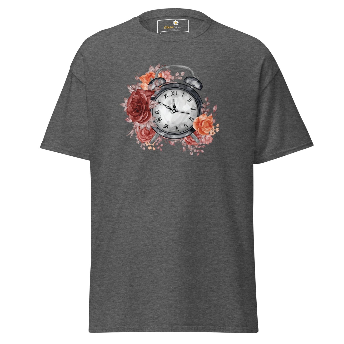 Unisex classic t-shirt - FANTASY CLOCK TIME FLOWERS - REGULAR - Dark Heather / S