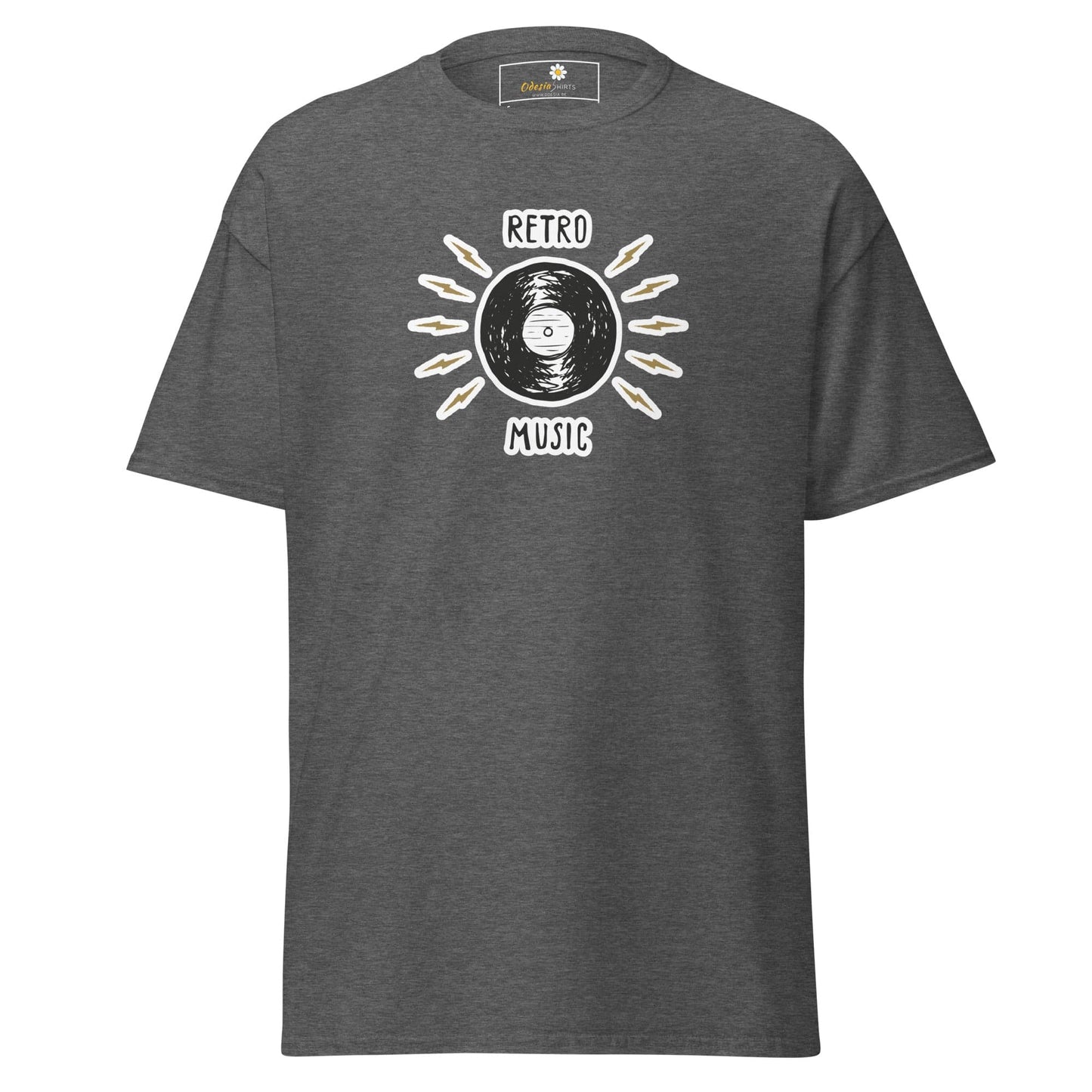 Gray T-shirt with retro music design for men and women in sizes S to XL