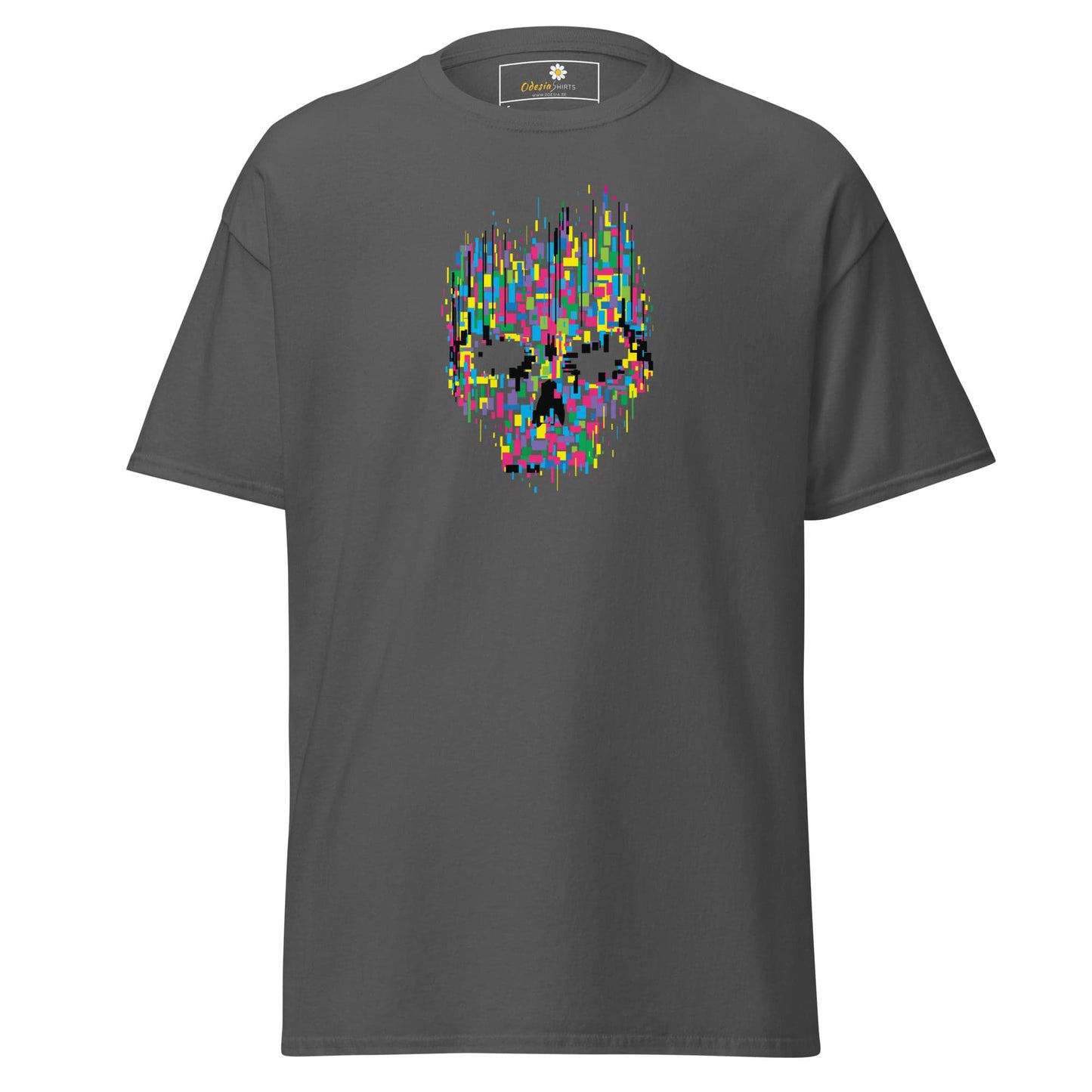 Unisex classic t-shirt - SKULL COLORFUL CUBES - REGULAR - Dark Heather / S