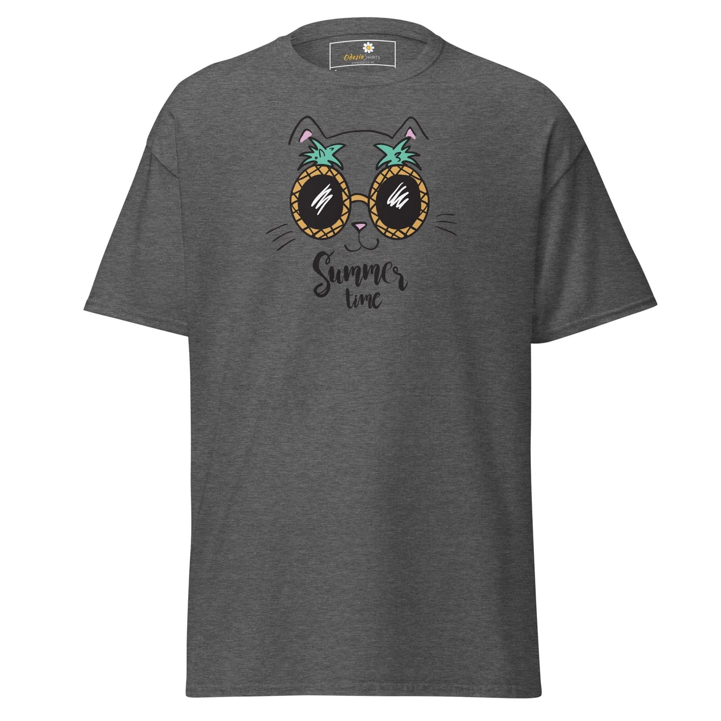 Gray T-shirt featuring a cat wearing pineapple sunglasses, perfect for Men and Women