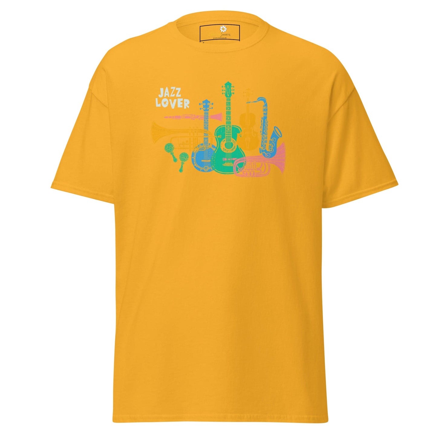 Yellow T-shirt with musical instrument design for Men and Women in S to XL sizes