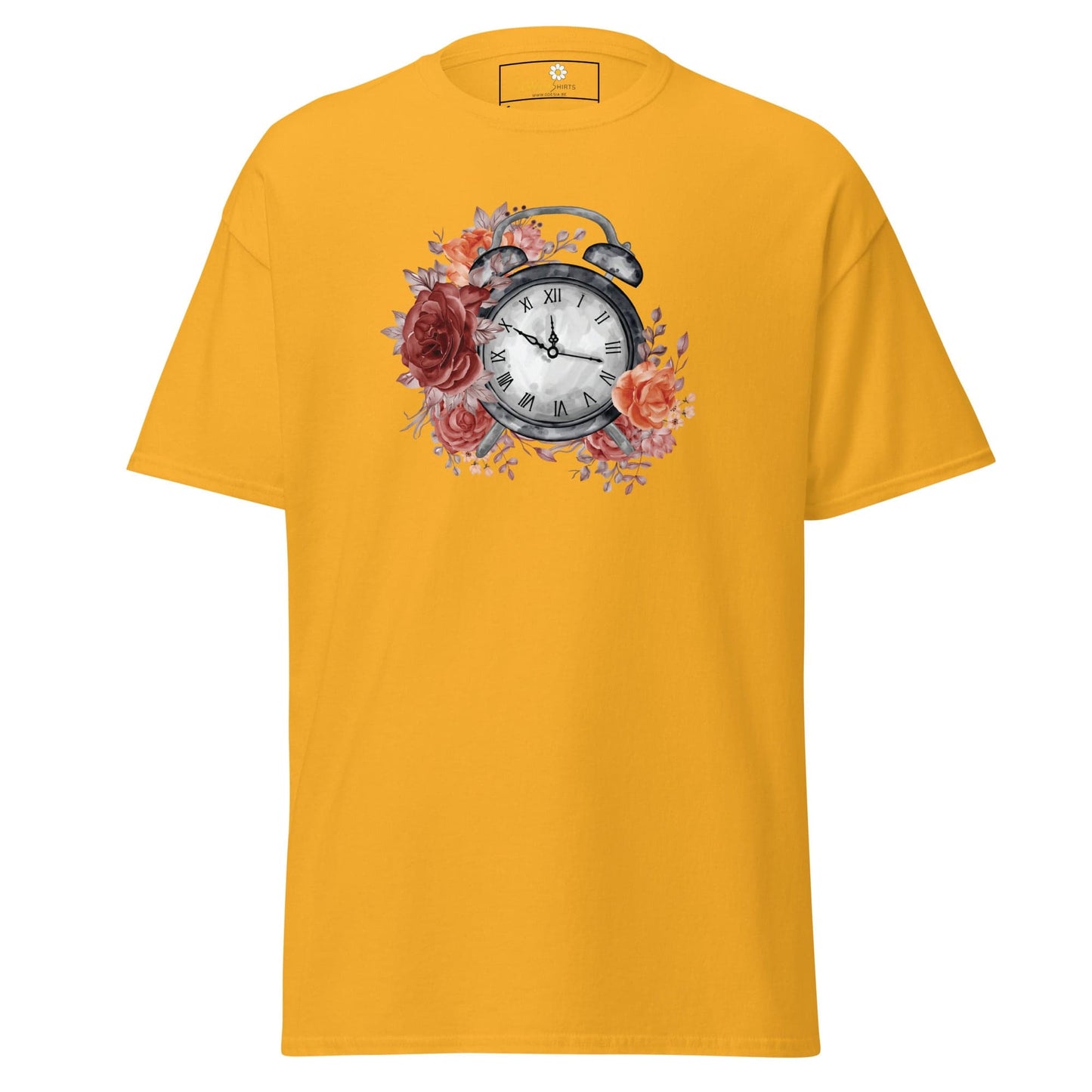 Unisex classic t-shirt - FANTASY CLOCK TIME FLOWERS - REGULAR - Gold / S