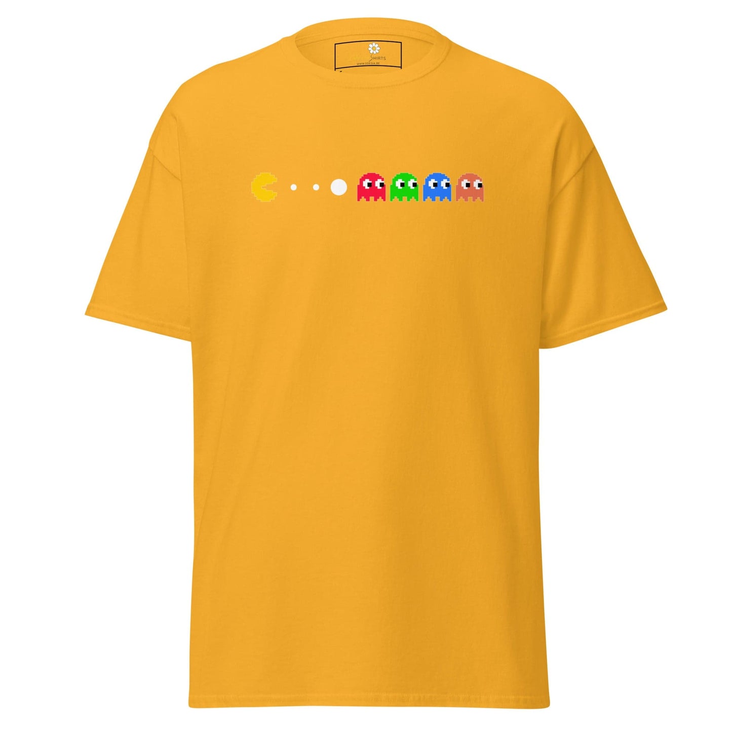 Yellow T-Shirt with Pac-Man design for Men and Women in S to XL sizes