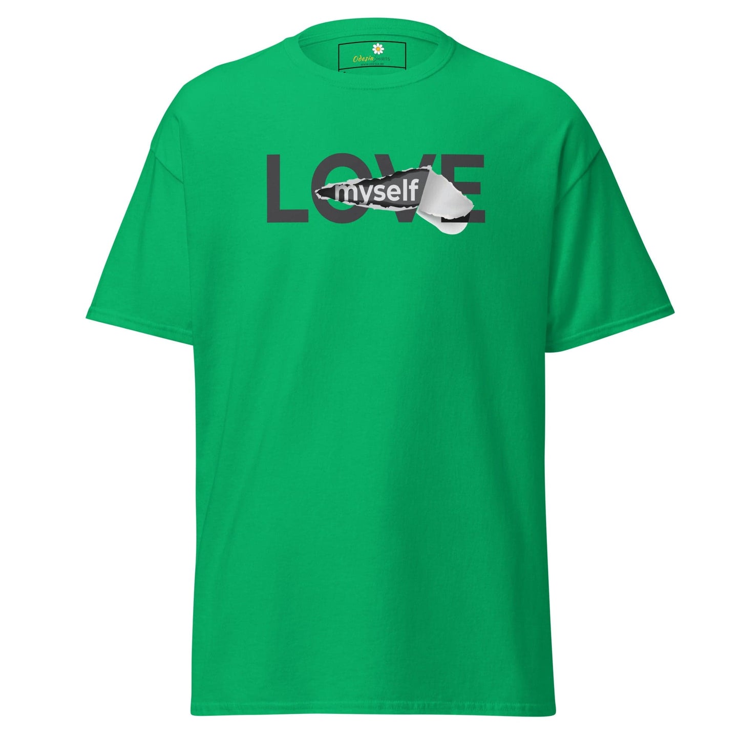 Green t-shirt with Love Myself graphic for Men and Women sizes S to XL