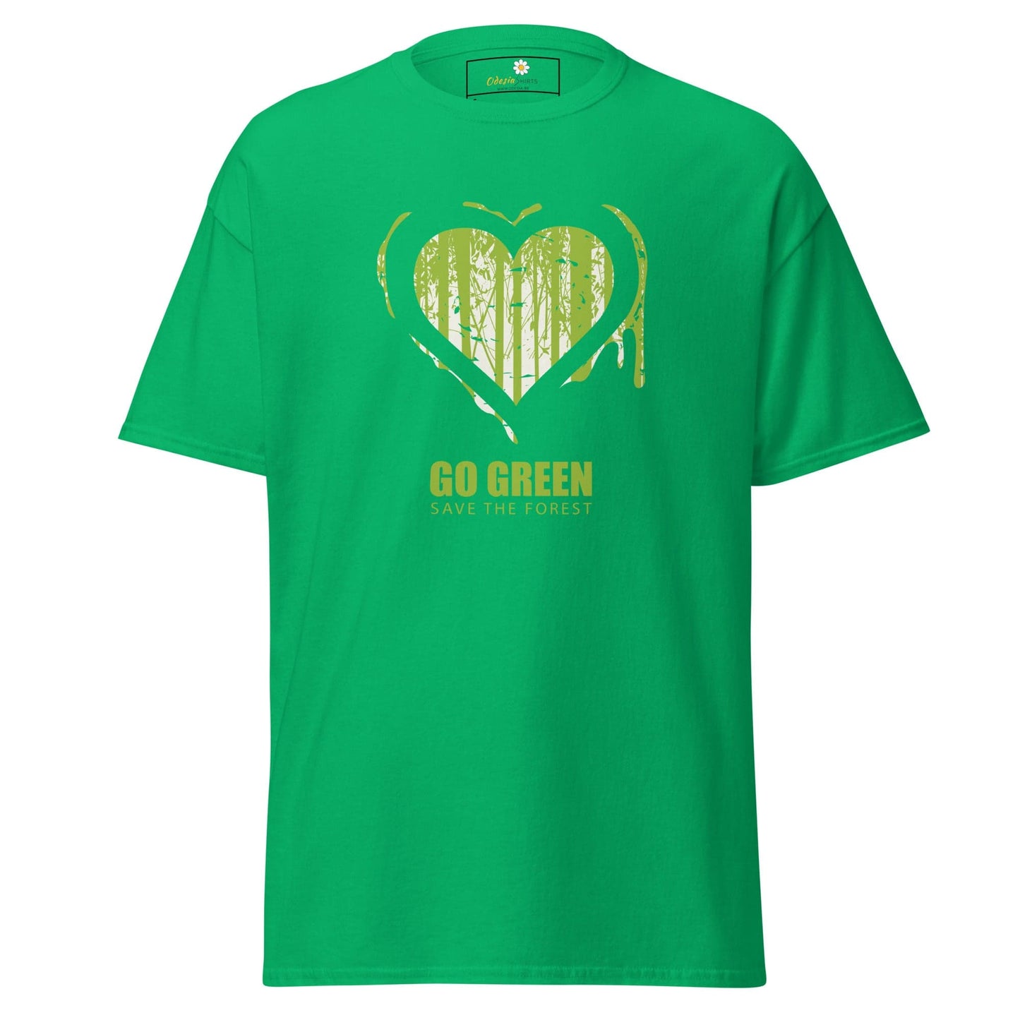 Green T-shirt with heart and forest graphic for Men and Women size S to XL