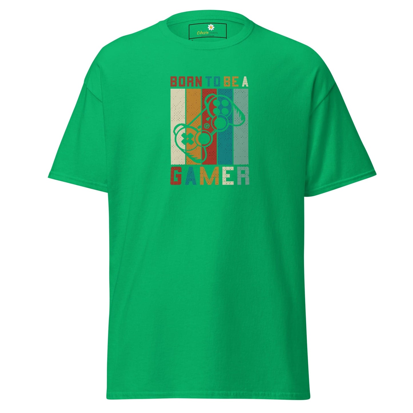 Green T-shirt with gaming controller design for Men and Women in sizes S to XL