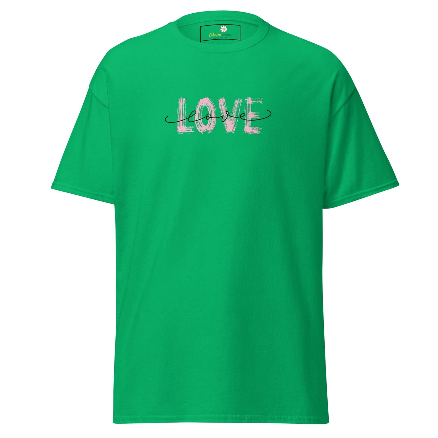 Green T-shirt with LOVE design from T-SHIRT DESIGN TEE for Men and Women available in S to XL