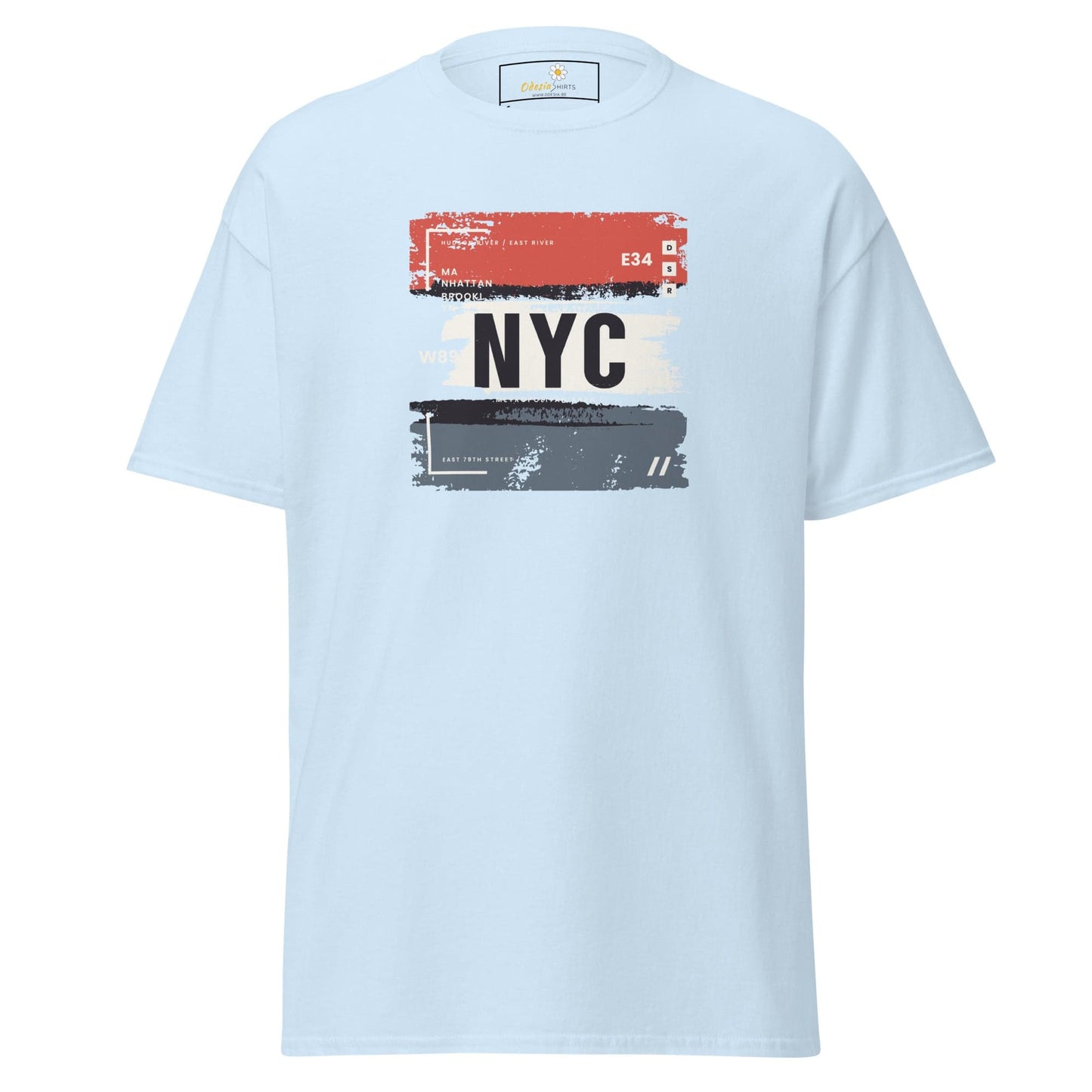 Light blue T-shirt with New York City graphic for men and women in multiple sizes