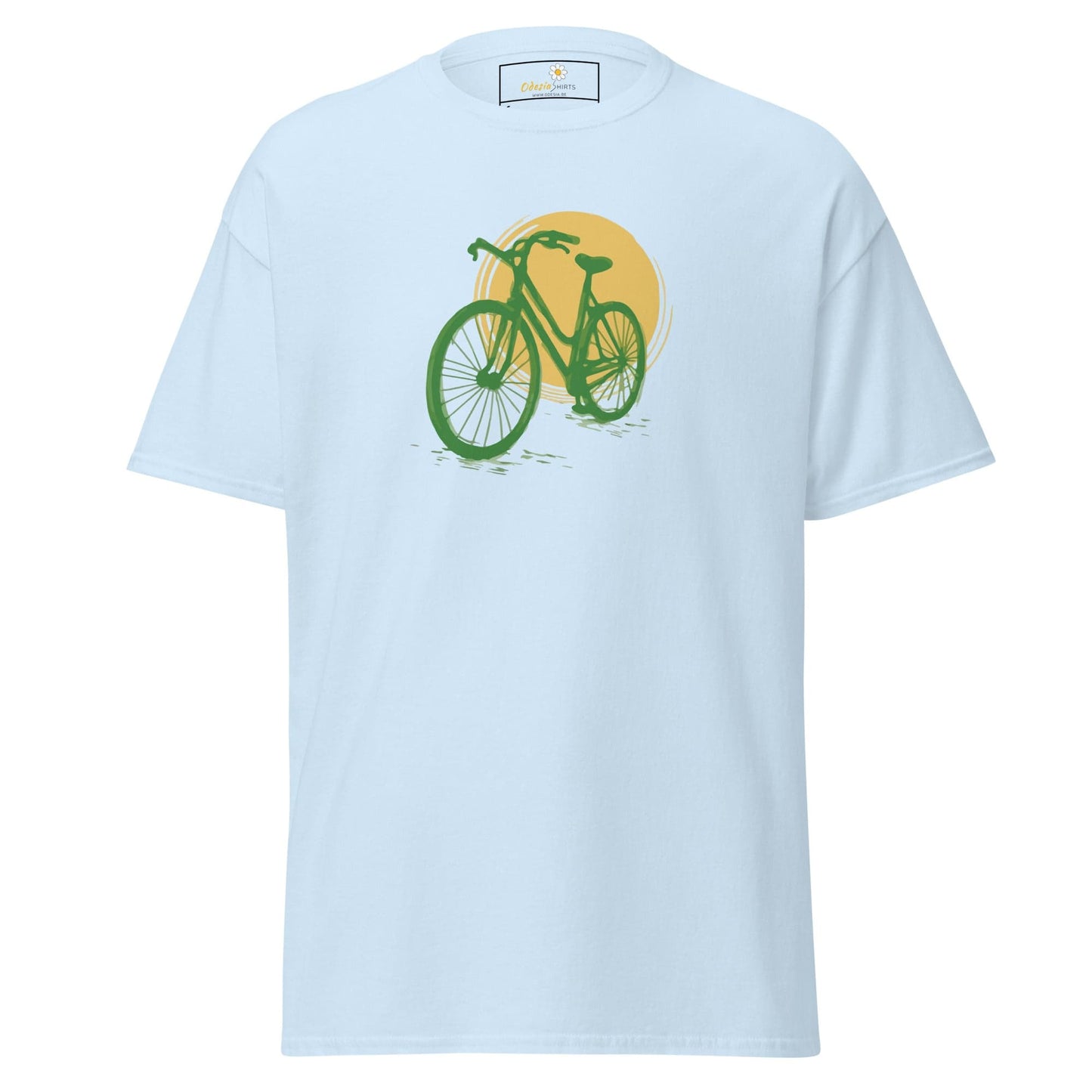 Light blue T-shirt with green bicycle graphic from T-SHIRT DESIGN TEE collection