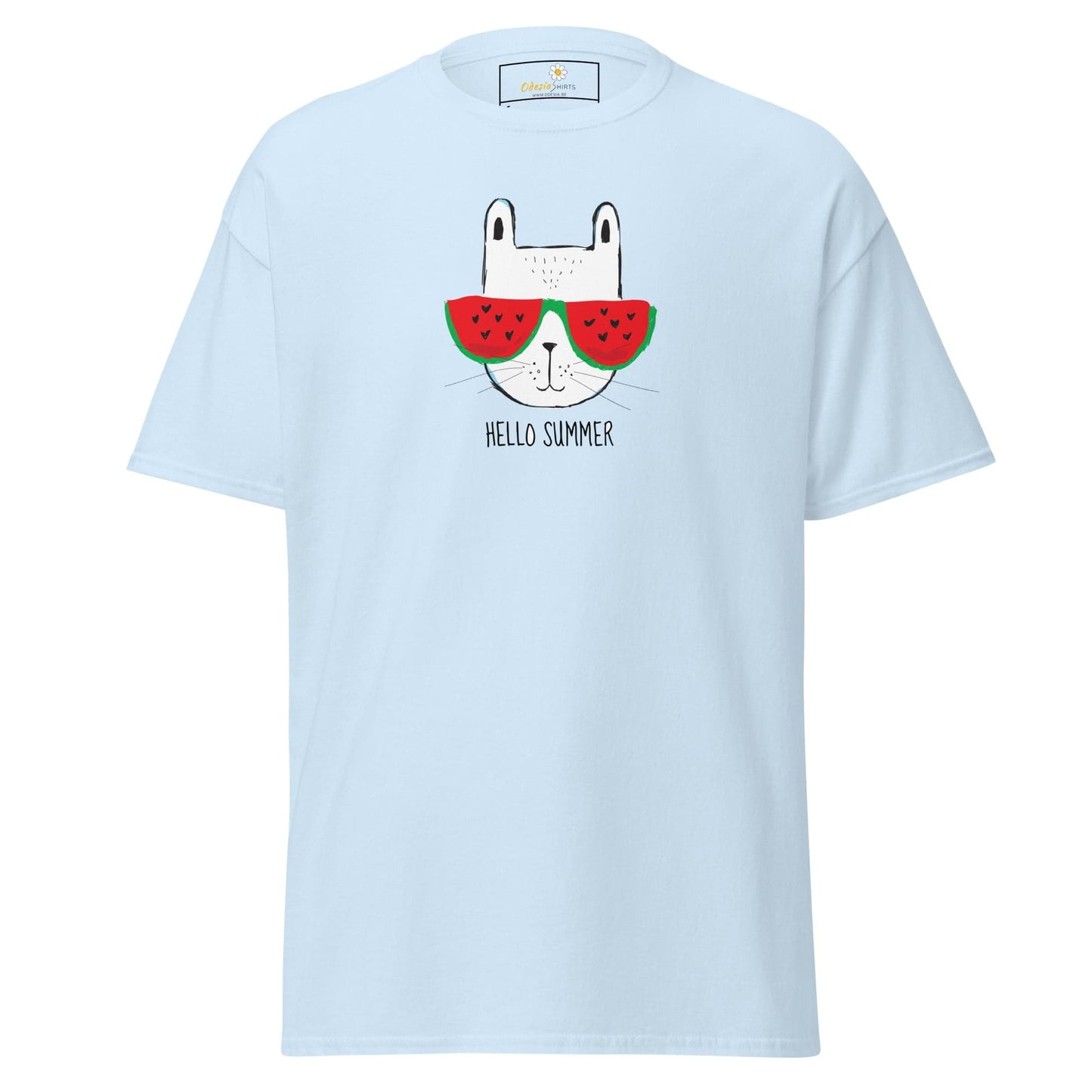 Unisex classic t-shirt - SUMMER HELLO CAT - REGULAR - Light Blue / S