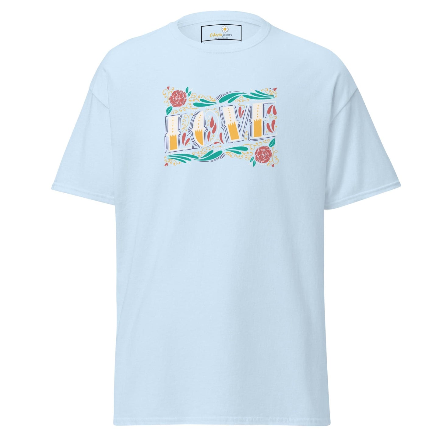 Unisex classic t-shirt - TEXT LOVE FLOWERS - REGULAR - Light Blue / S