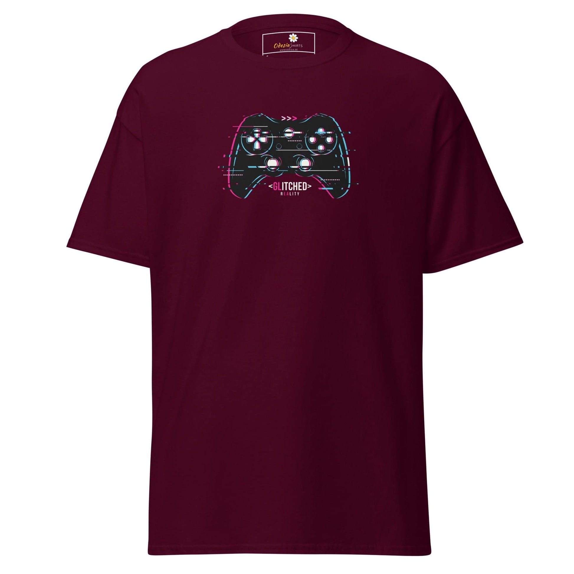 Maroon T-shirt with gaming controller graphic for Men and Women in sizes S to XL