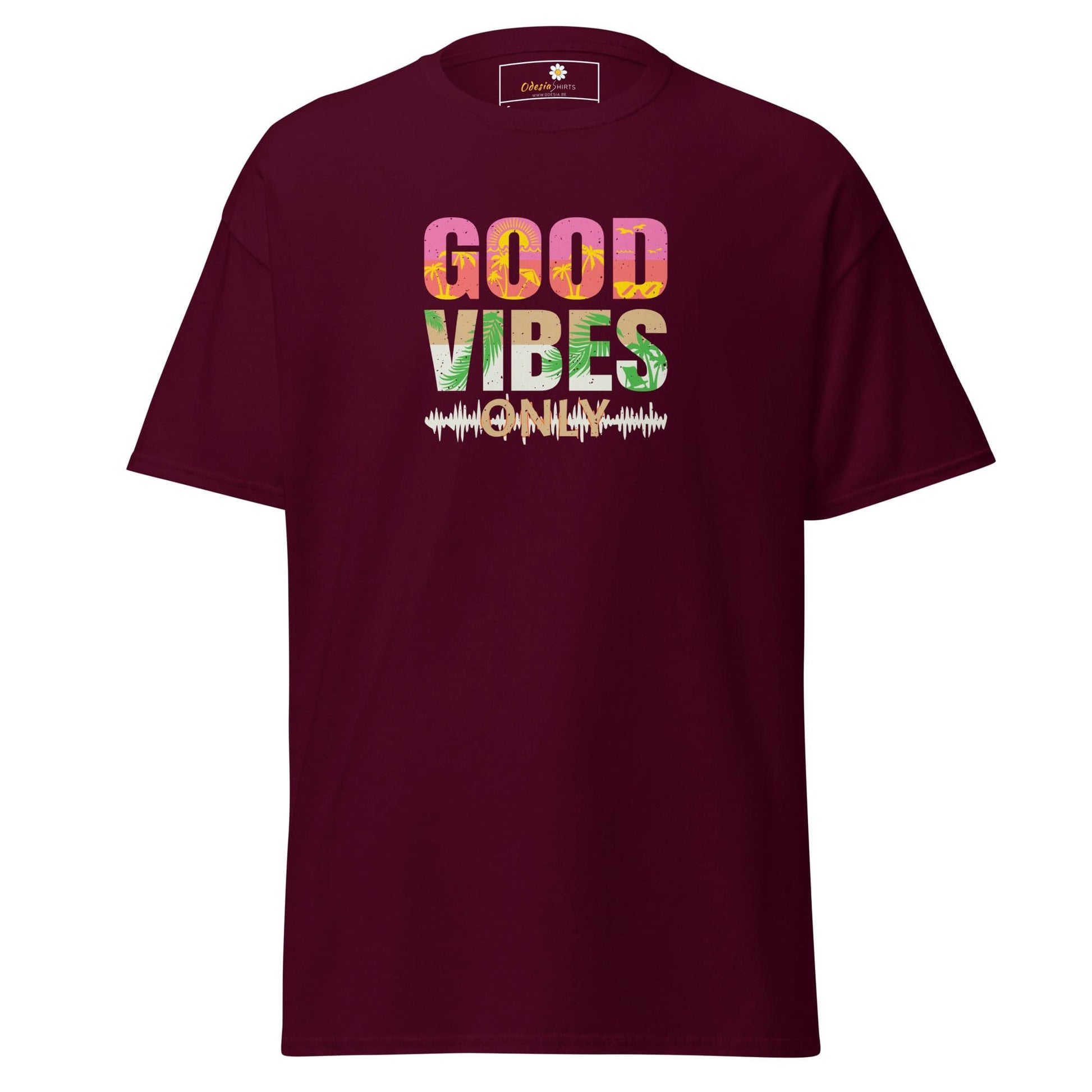 Unisex classic t-shirt - TEXT POSITIVE GOOD VIBES ONLY - REGULAR - Maroon / S