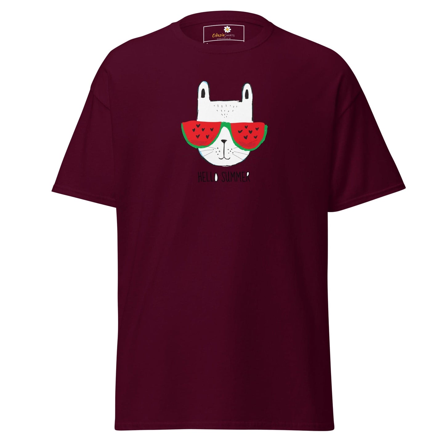 Unisex classic t-shirt - SUMMER HELLO CAT - REGULAR - Maroon / S