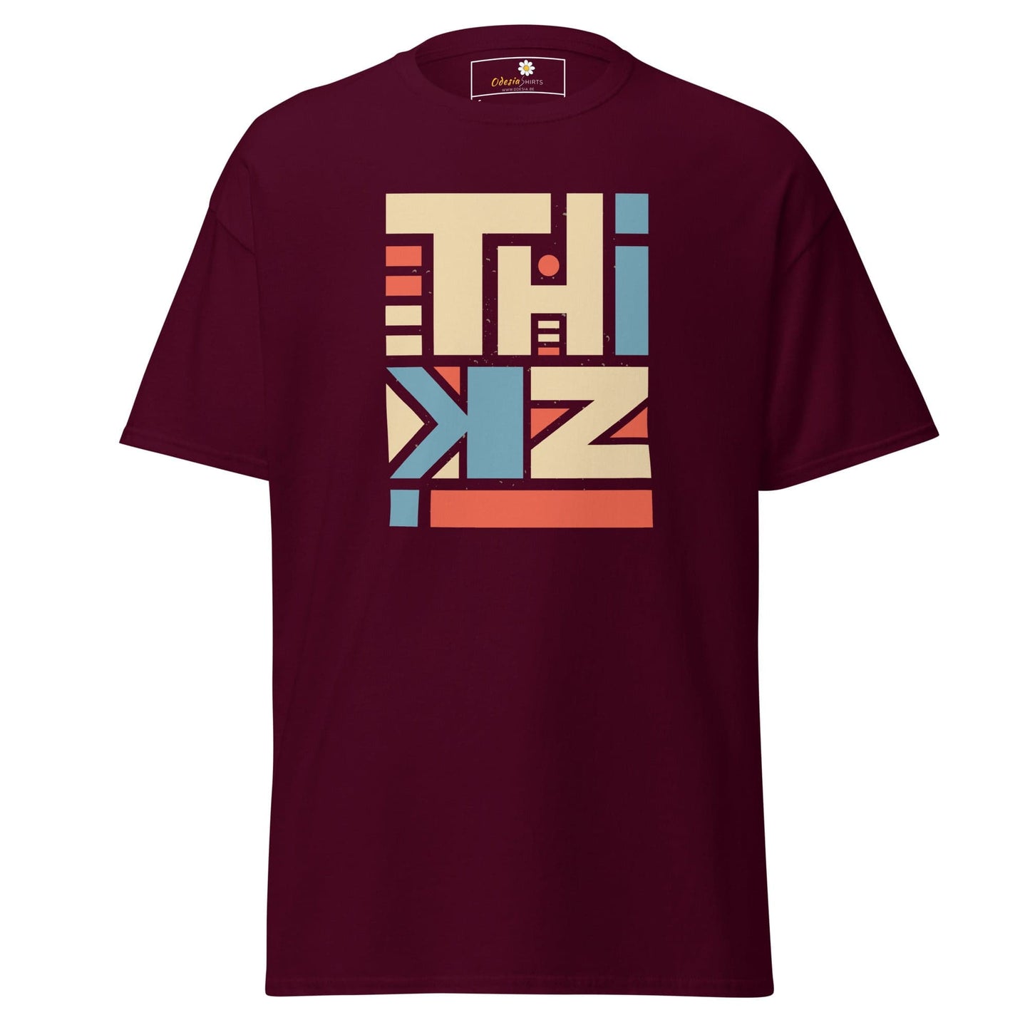 Maroon T-shirt with geometric design for Men and Women in size S to XL