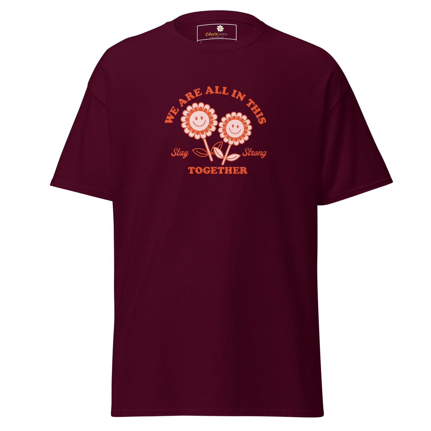 Unisex classic t-shirt - POSITIVE FLOWERS POWER - REGULAR - Maroon / S