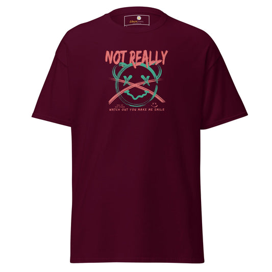Maroon T-shirt with graphic design for men and women available in sizes S to XL