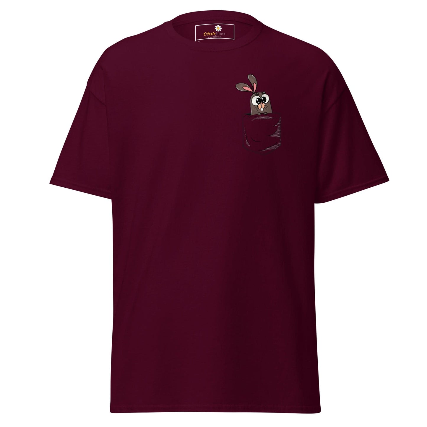 Maroon T-shirt with Bunny pocket for Men and Women available in S to XL sizes