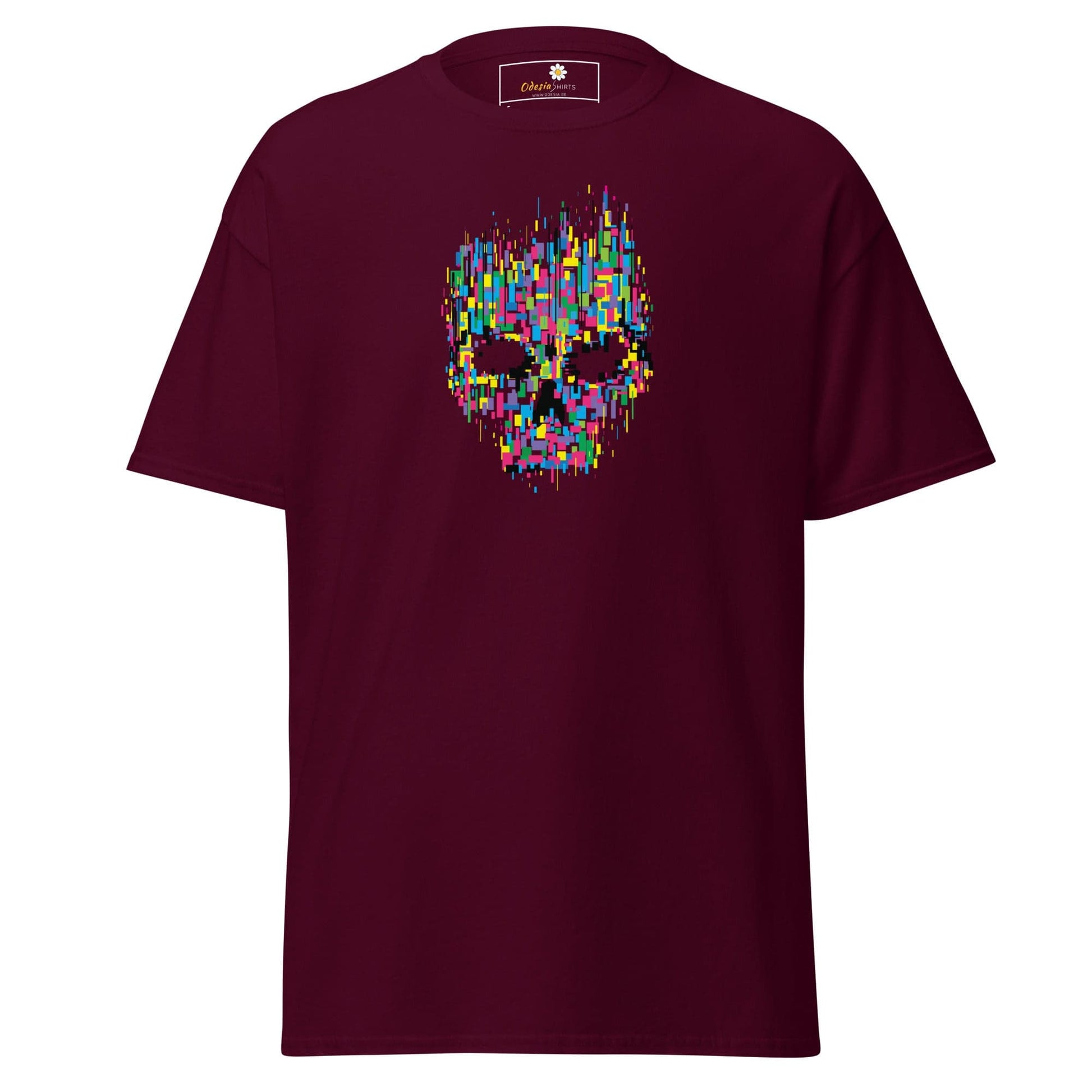 Unisex classic t-shirt - SKULL COLORFUL CUBES - REGULAR - Maroon / S