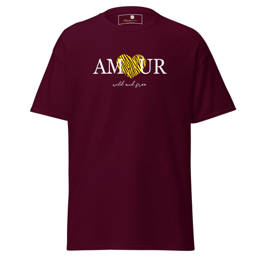 Unisex classic t-shirt TEXT AMOUR WILD N FREE - REGULAR - Maroon / S