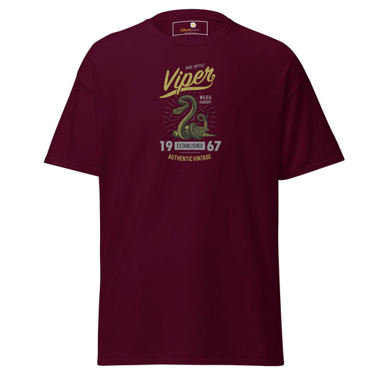 Maroon T-shirt with snake graphic from T-SHIRT DESIGN TEE for men and women, sizes S to XL