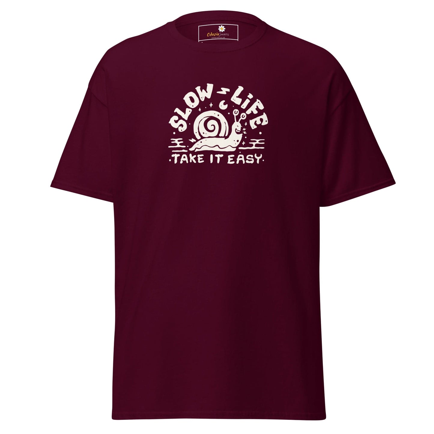 Unisex classic t-shirt - FUN SLOW LIFE EASY - REGULAR - Maroon / S