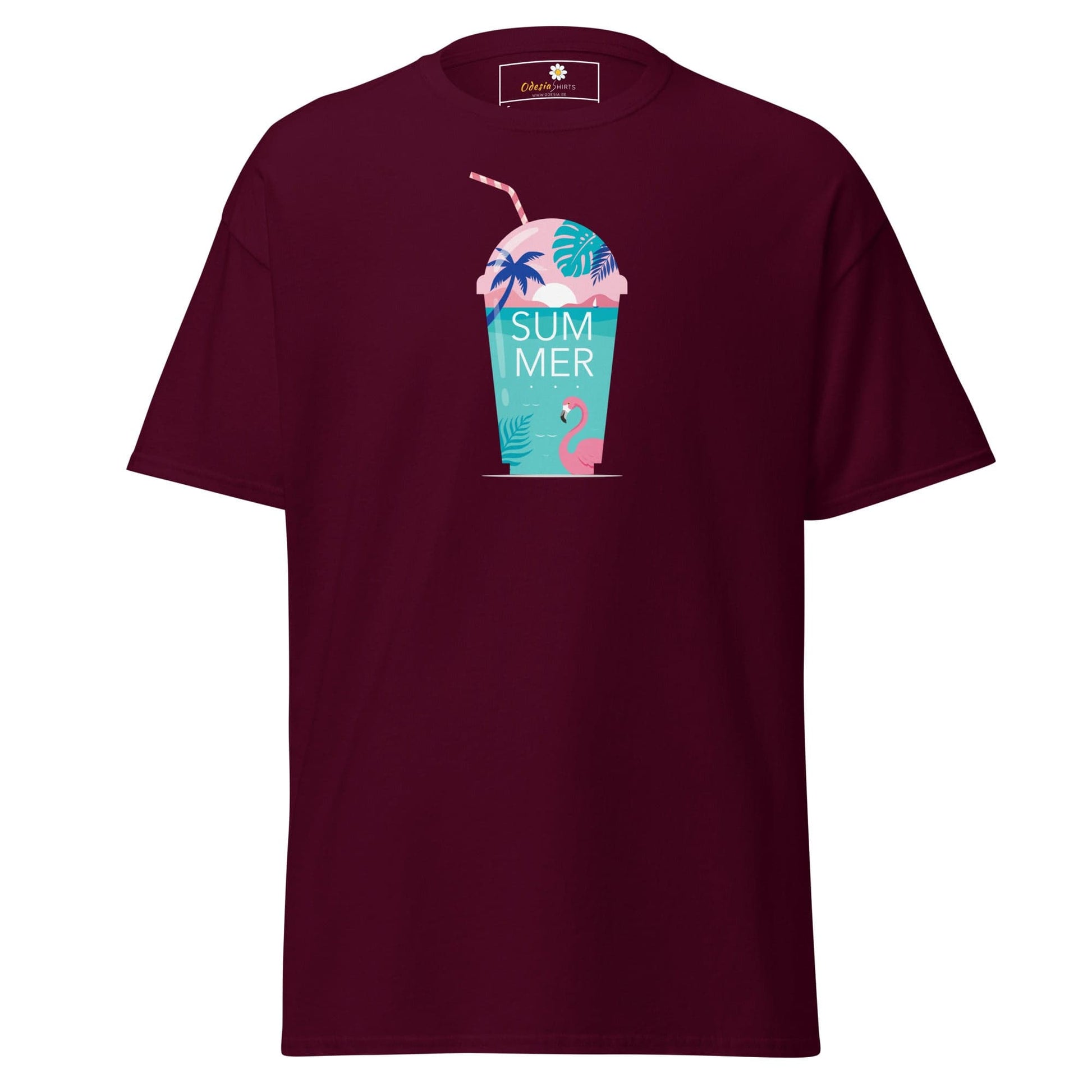 Maroon t-shirt with summer drink graphic for Men and Women sizes S to XL