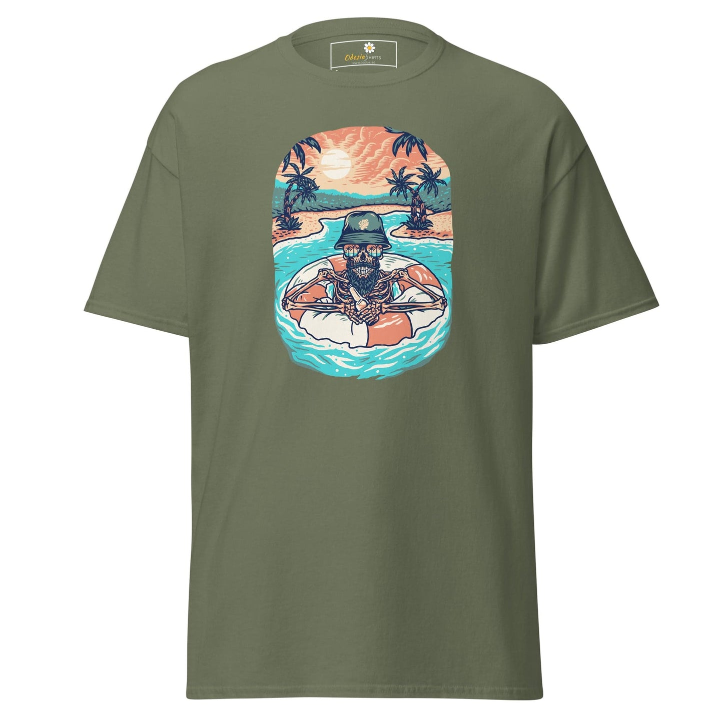 Unisex classic tshirt - SKULL SUMMER POOL - REGULAR - Military Green / S
