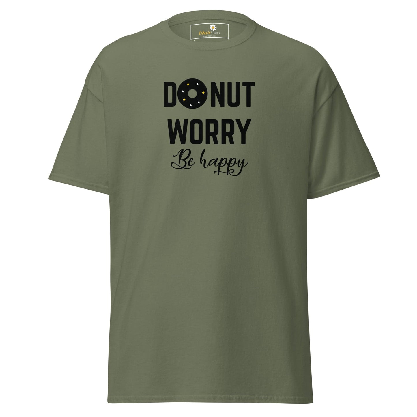Olive green T-Shirt with donut graphic for men and women sizes S to XL
