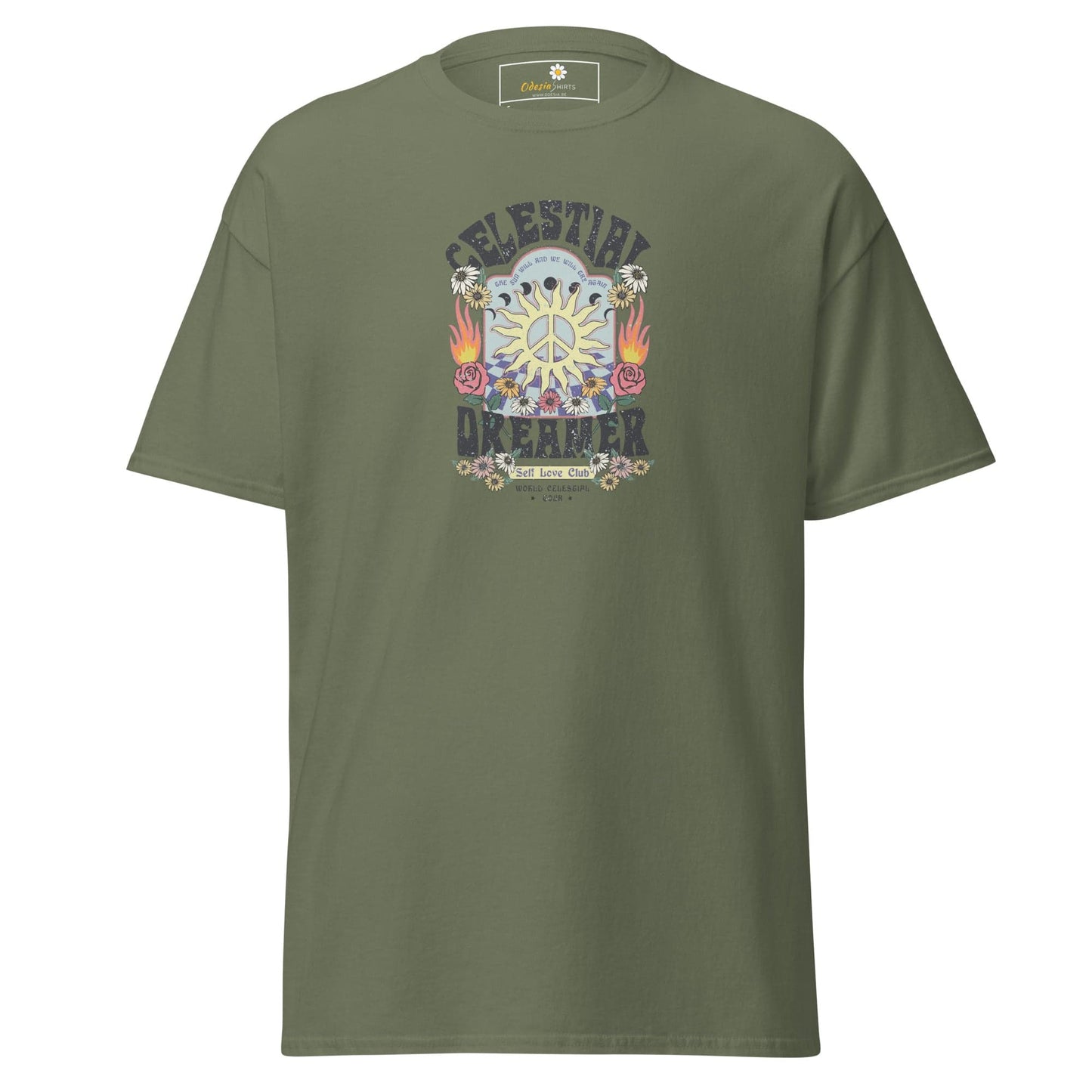 Unisex classic t-shirt - NATURE CELESTIAL FLOWERS - REGULAR - Military Green / S