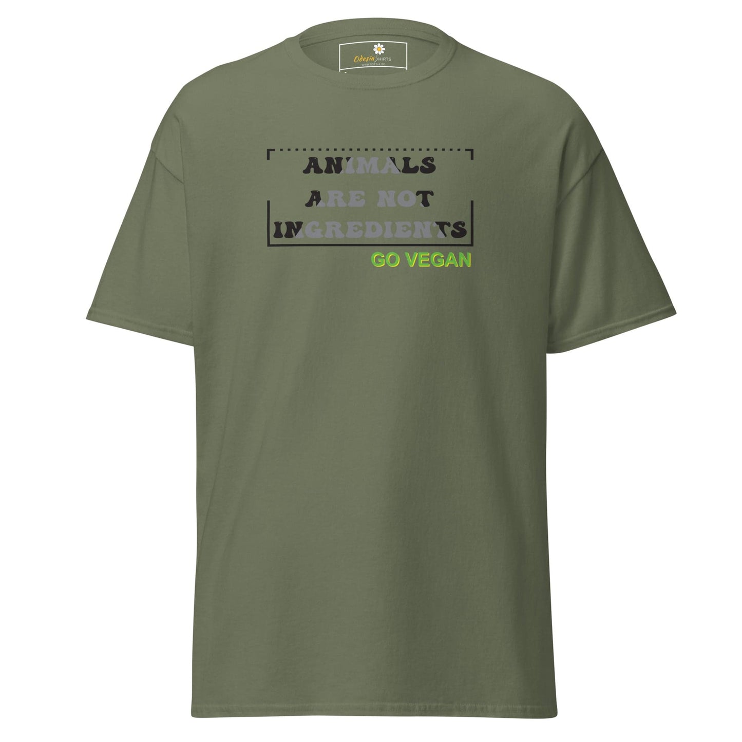 Unisex classic t-shirt - VEGAN ANIMALS NO INGREDIENTS - REGULAR - Military Green / S