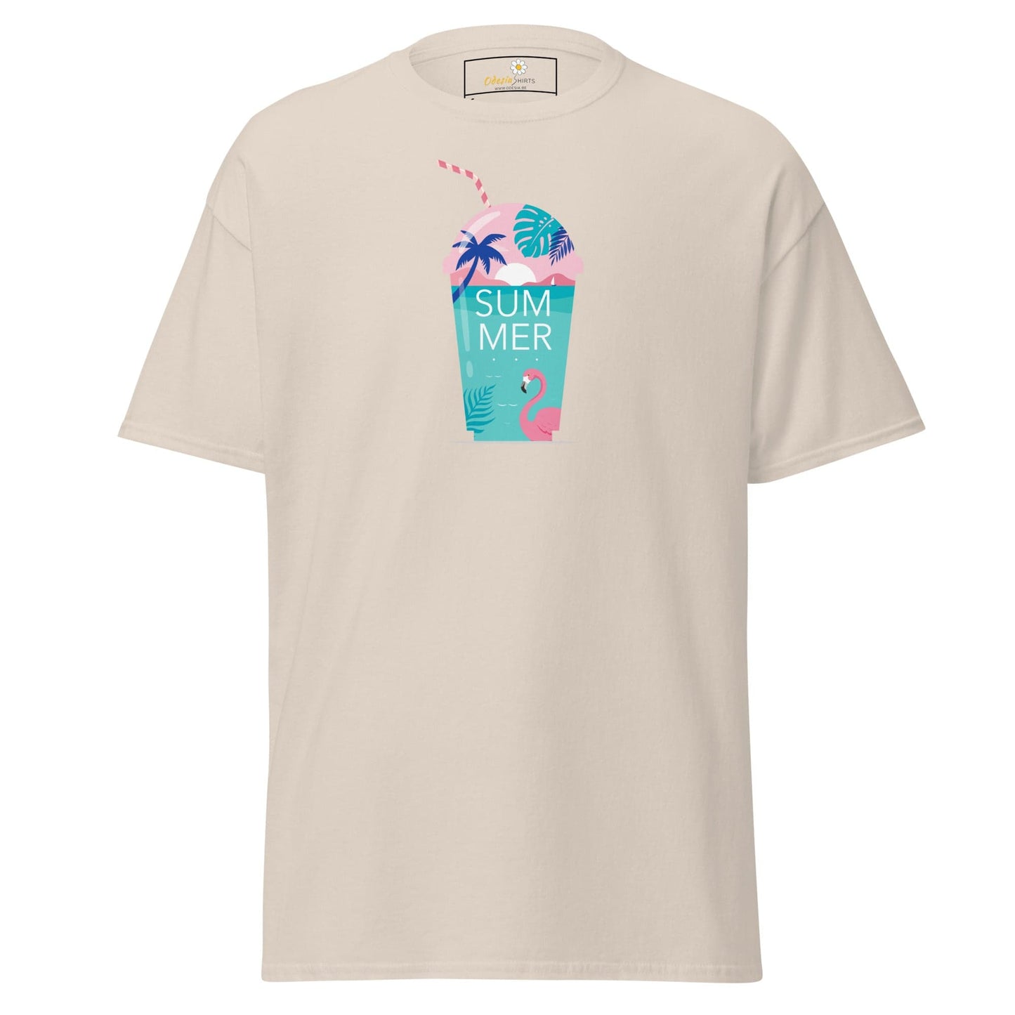 Beige T-shirt with summer drink graphic in the T-SHIRT DESIGN TEE for men and women
