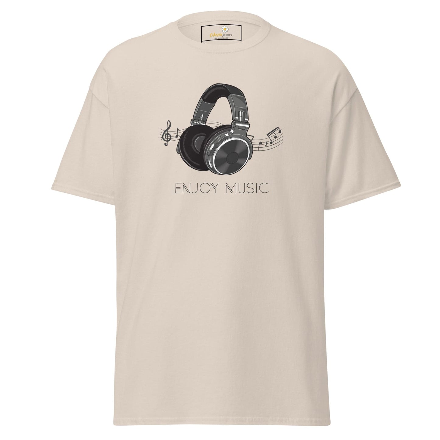 Beige T-shirt featuring headphone graphic for Men and Women in sizes S to XL