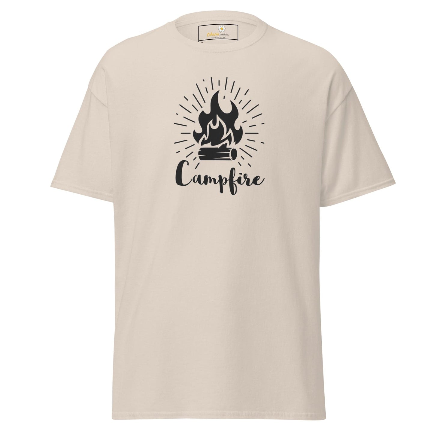 Beige T-shirt with campfire graphic from T-SHIRT DESIGN TEE for Men and Women