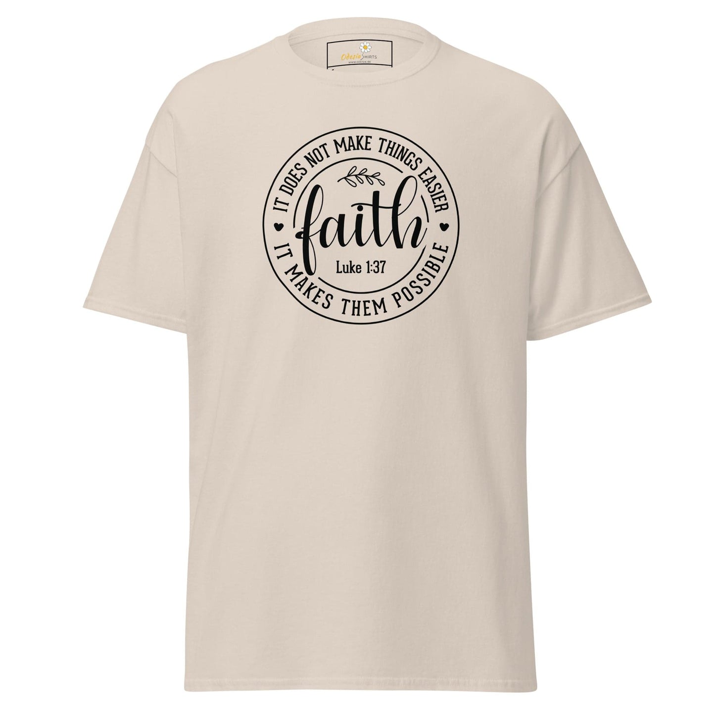 Beige T-shirt with faith graphic for men and women in sizes S to XL