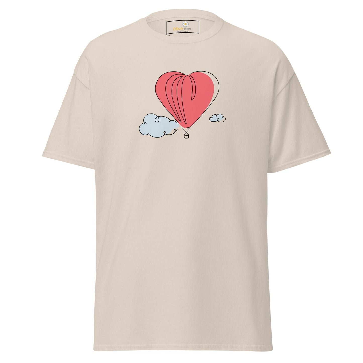 Beige T-Shirt with Heart-Shaped Hot Air Balloon Graphic for Men and Women