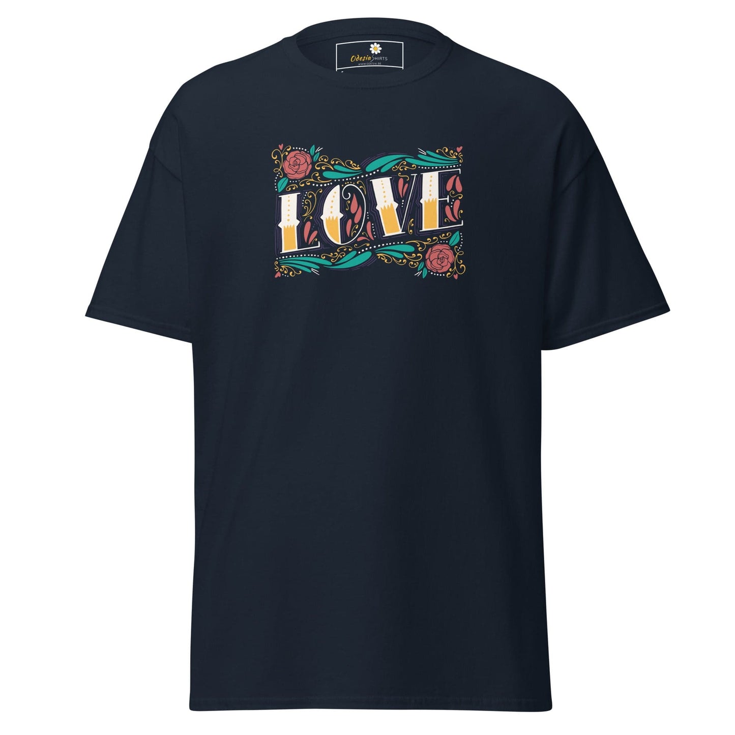 Unisex classic t-shirt - TEXT LOVE FLOWERS - REGULAR - Navy / S