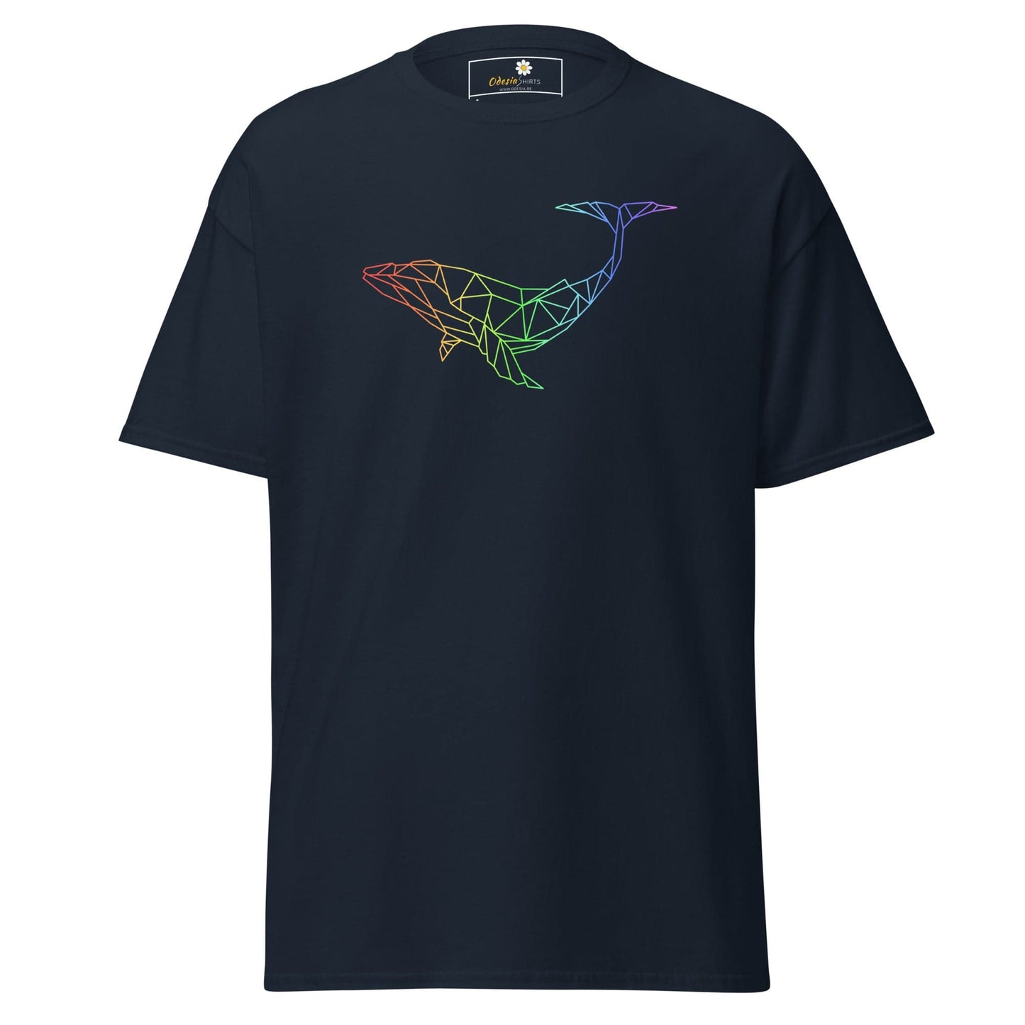 Navy T-Shirt with Geometric Whale Design for Men and Women in sizes S to XL