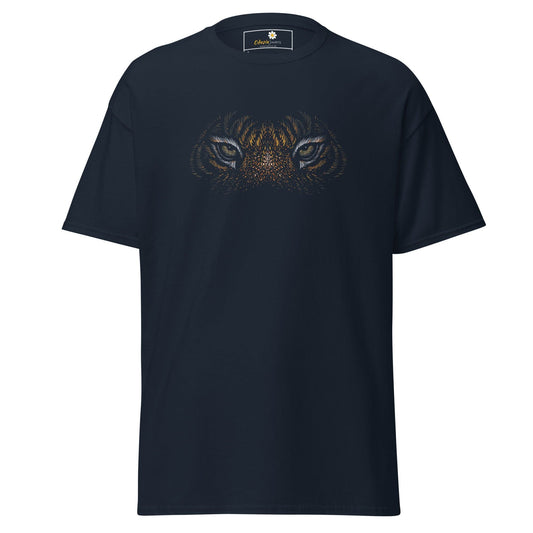 Navy blue T-shirt with Tiger Eyes design for men and women, available in sizes S to XL