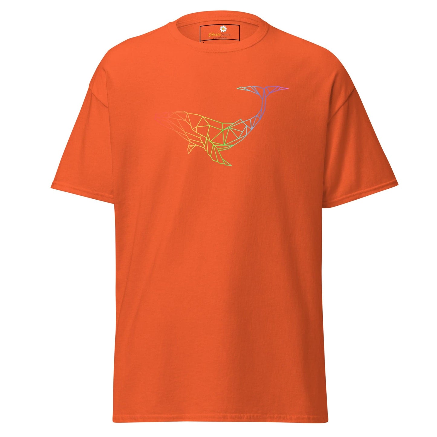 Orange T-shirt featuring a geometric whale design for Men and Women in S to XL size