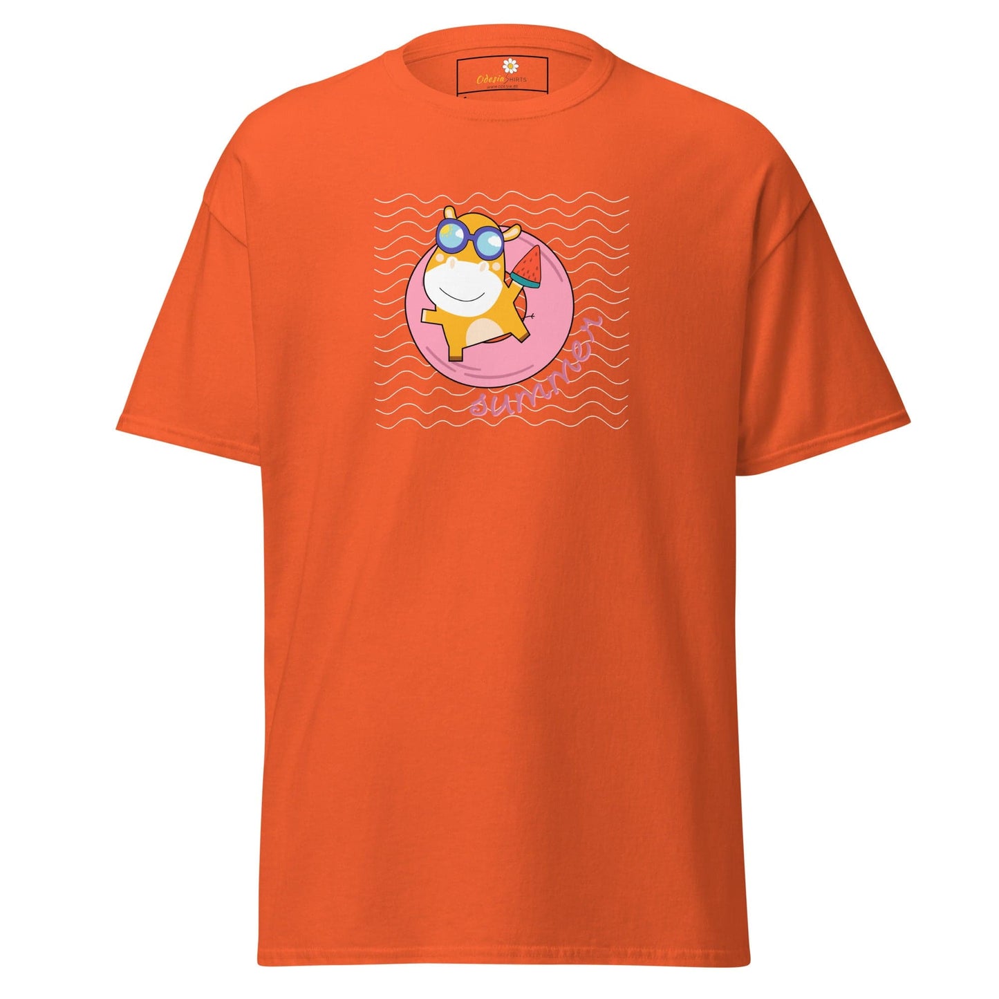 Orange T-shirt with cartoon graphic from T-SHIRT DESIGN TEE for Men and Women
