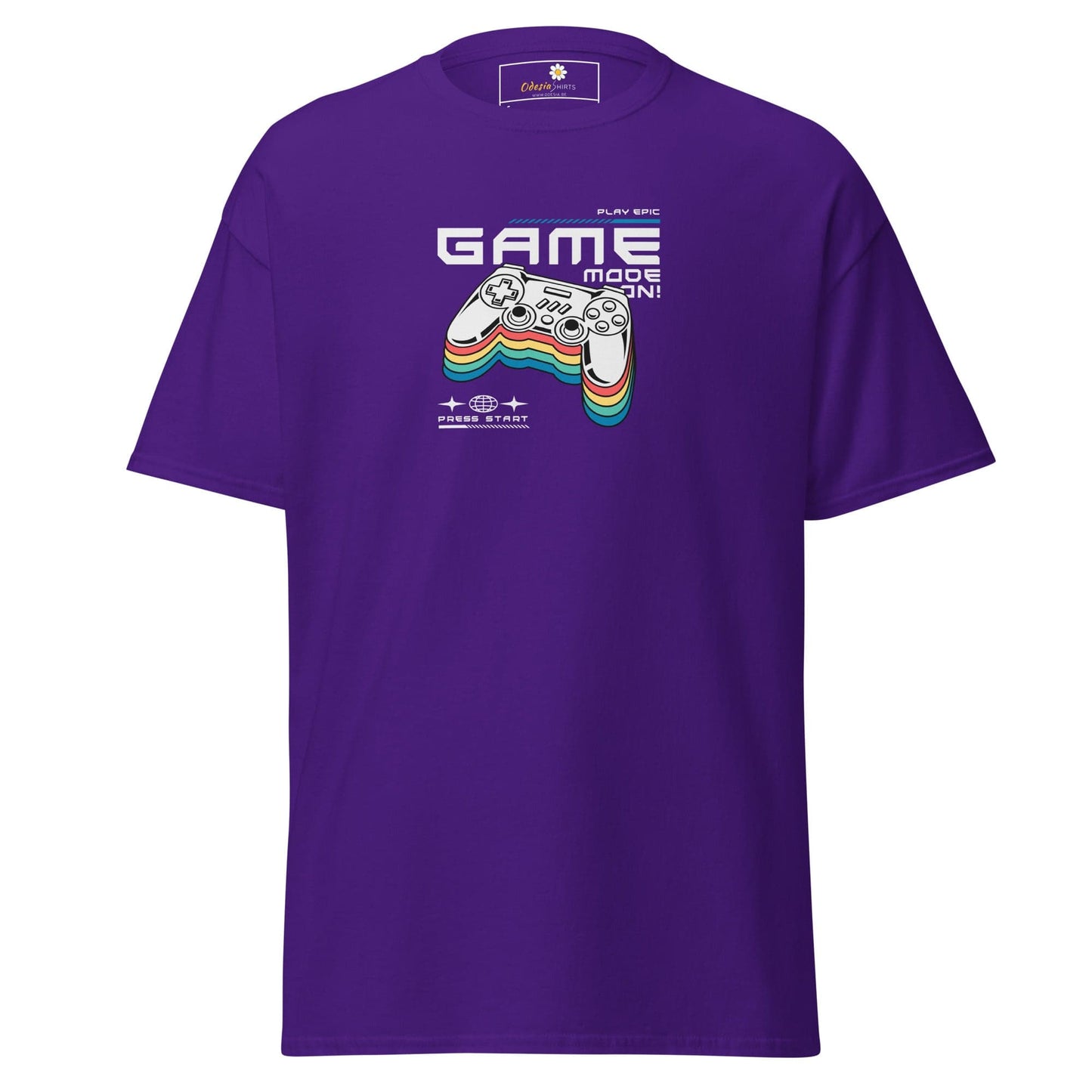 Purple T-shirt with gaming controller graphic for men and women in size S to XL