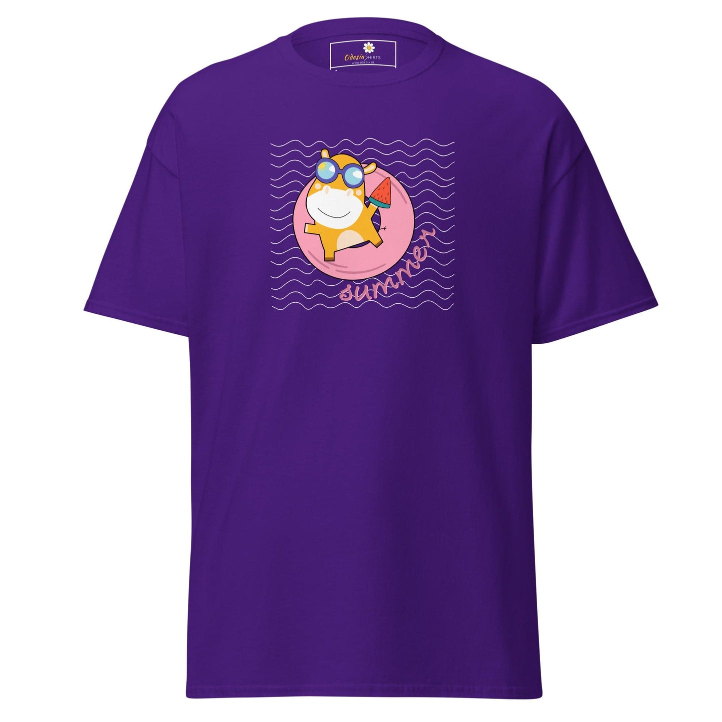 Purple T-Shirt with Summer-Themed Graphic for Men and Women in Sizes S to XL