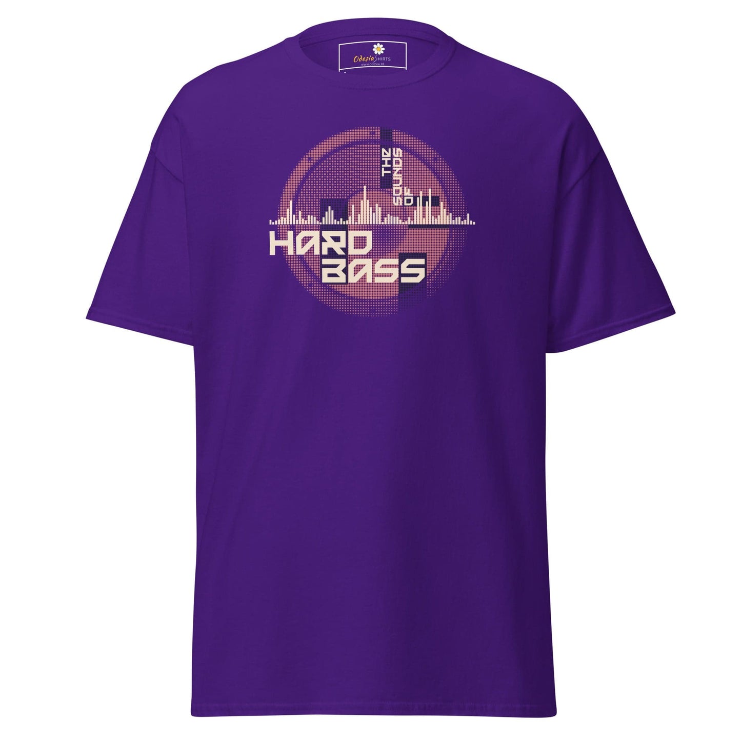 Purple T-shirt with graphic design for men and women in sizes S to XL