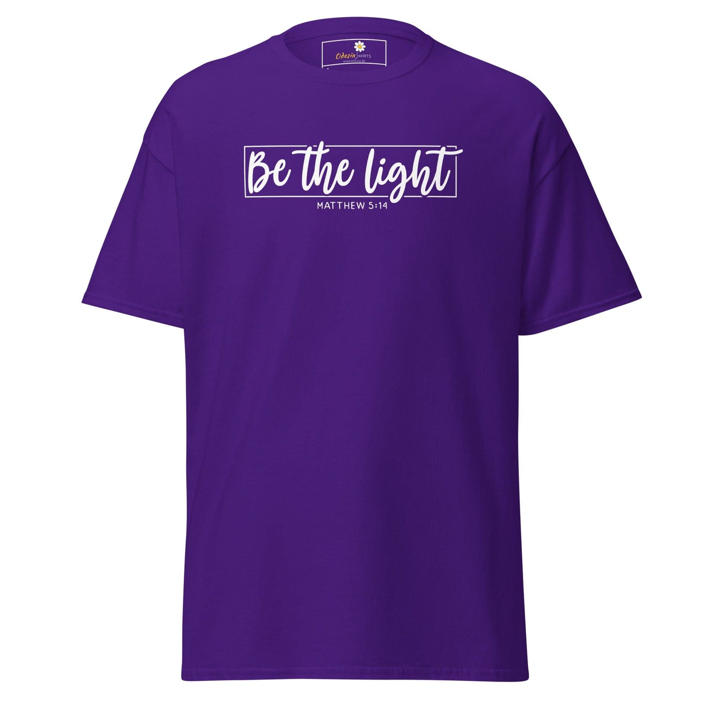 Purple T-shirt with Be the Light graphic for Men and Women available in S to XL sizes