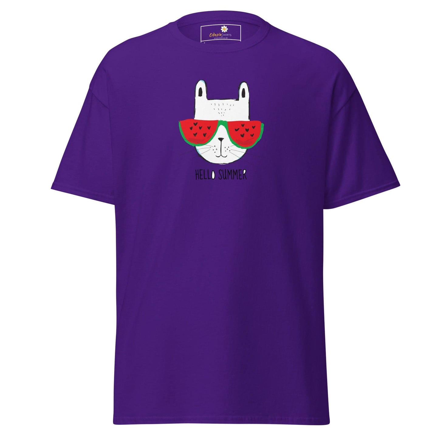 Unisex classic t-shirt - SUMMER HELLO CAT - REGULAR - Purple / S