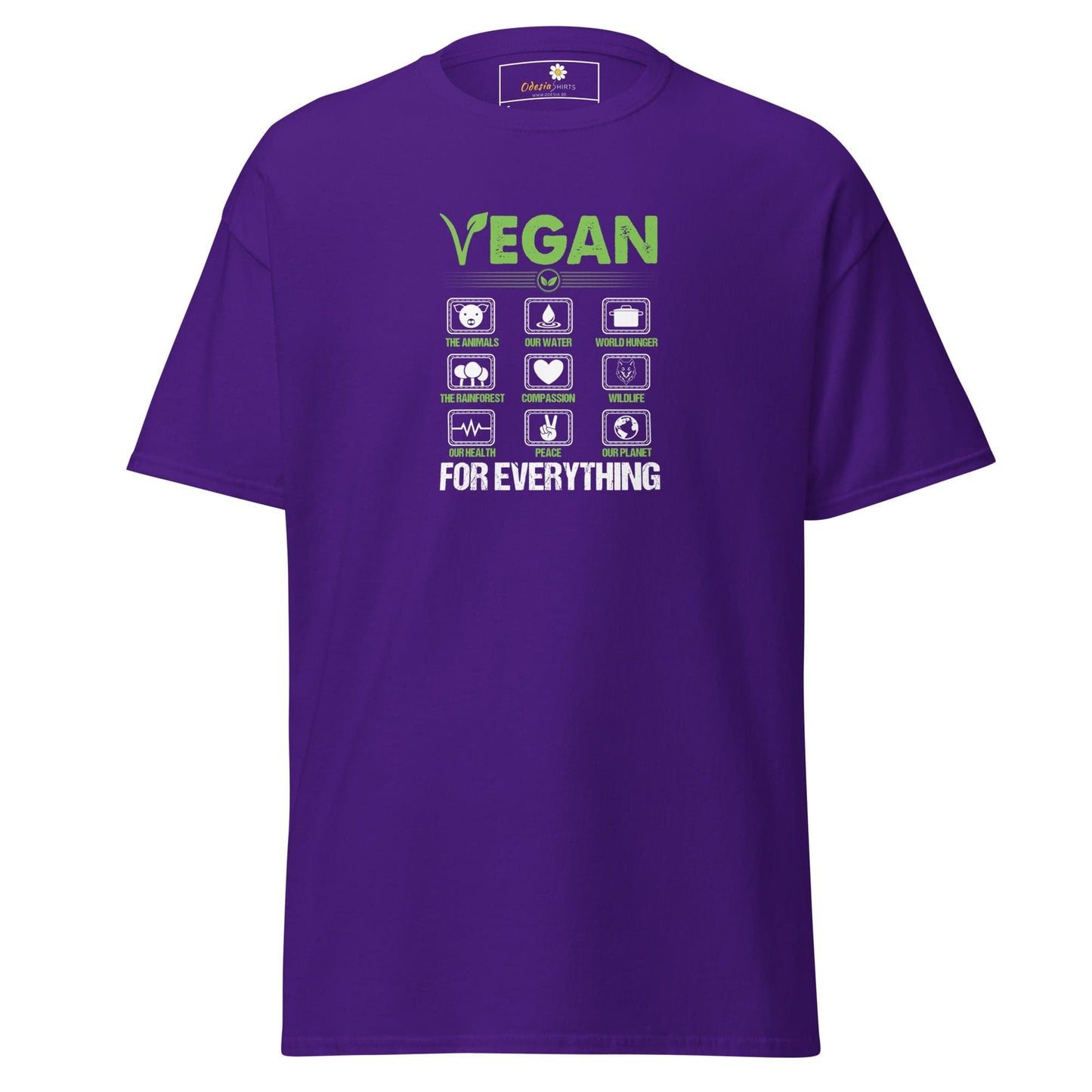Purple vegan T-shirt displayed in T-SHIRT DESIGN TEE for Man and Woman sizes S to XL