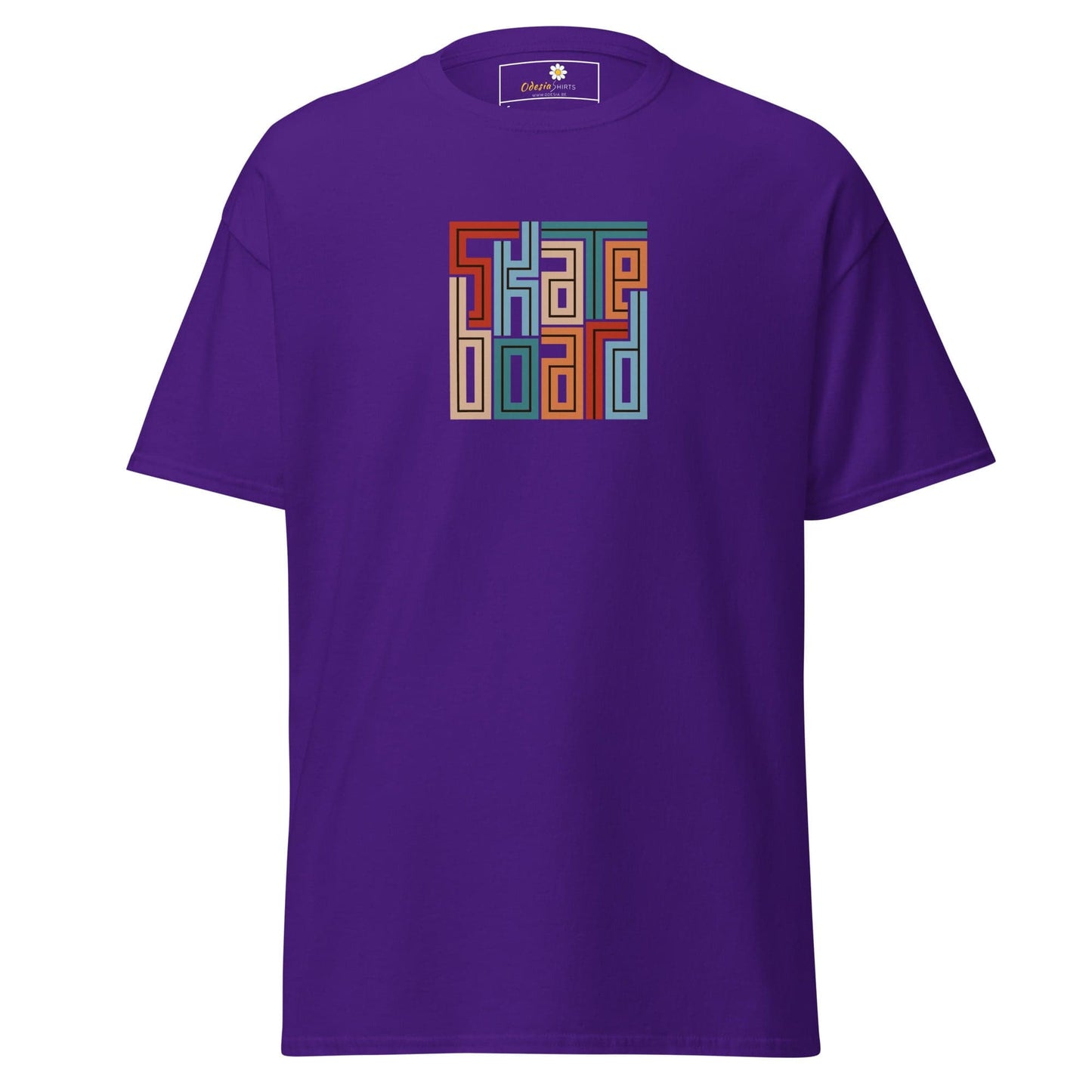 Purple T-shirt with colorful graphic design for men and women size S to XL