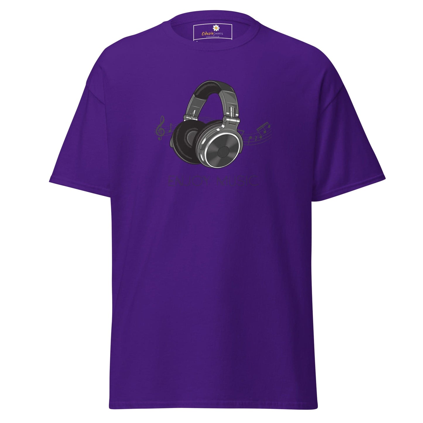 Purple T-Shirt with Headphone Graphic for Men and Women in Sizes S to XL