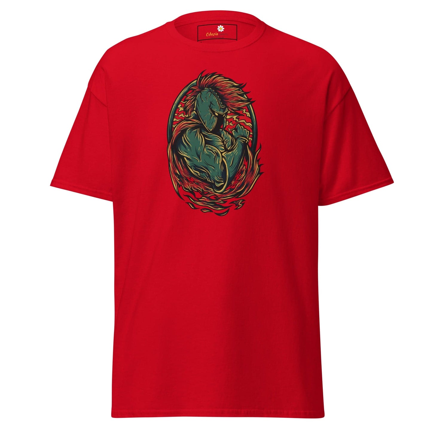 Red T-shirt with warrior graphic for Men and Women in size S to XL